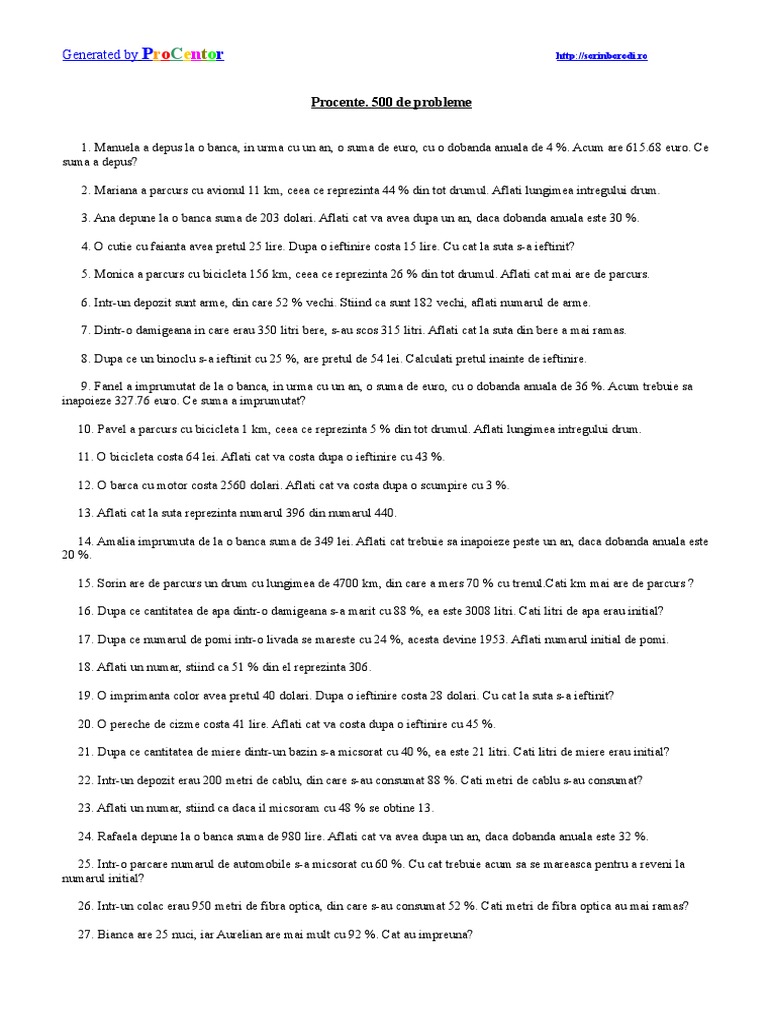 500 Probleme Procente