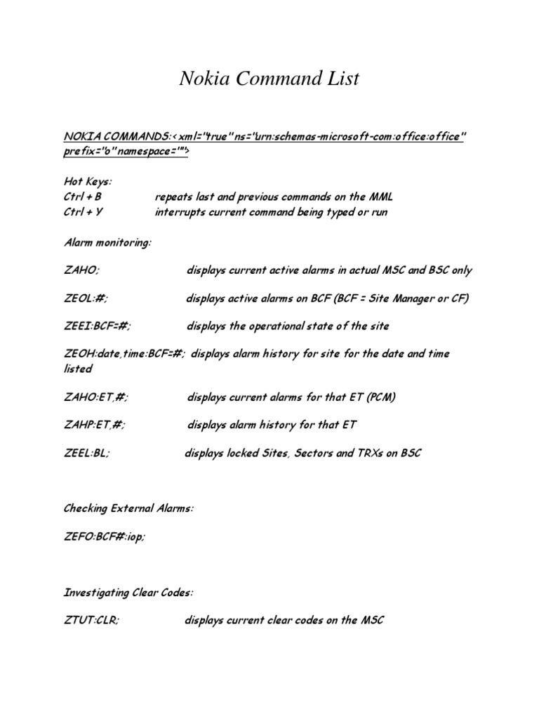 Nokia Command Reference Guide | PDF | Telecommunications | Software