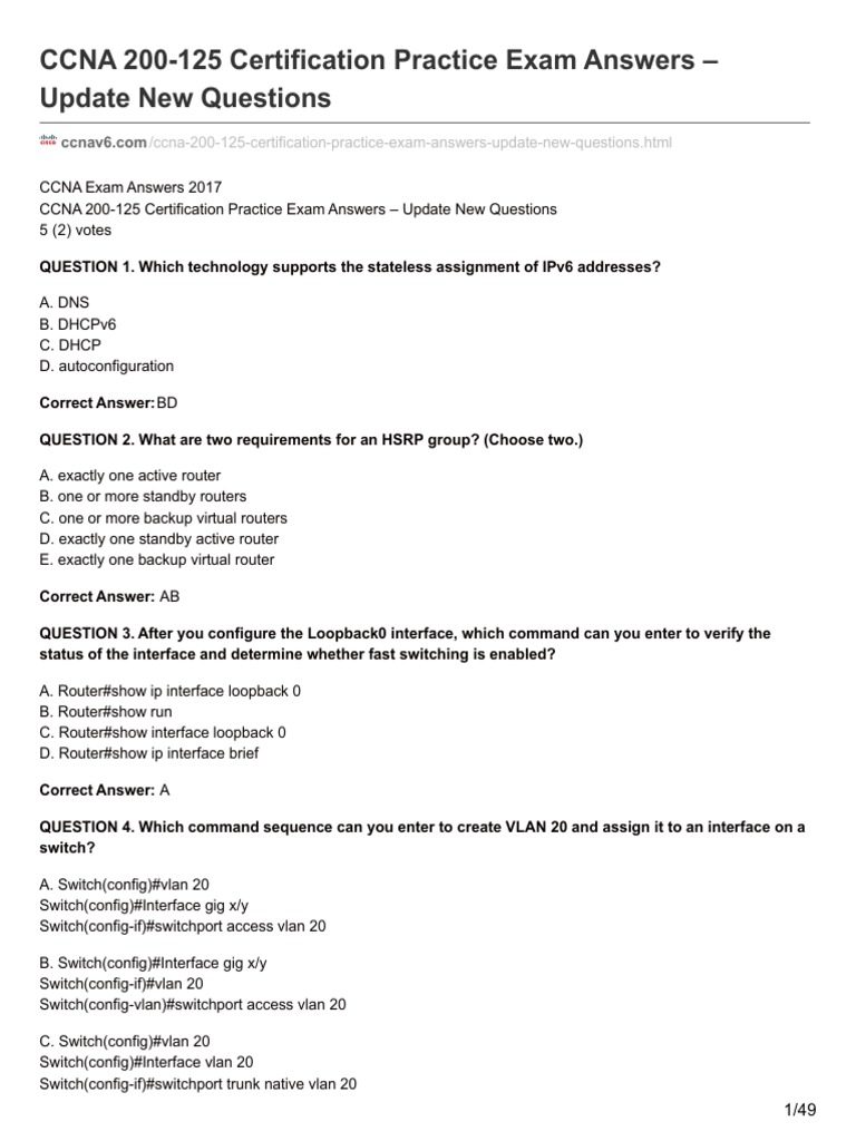 CCNA 200-125 Certification Practice Exam Answers Update New Questions ...