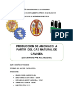 Producción de amoniaco a partir del gas natural de Camisea