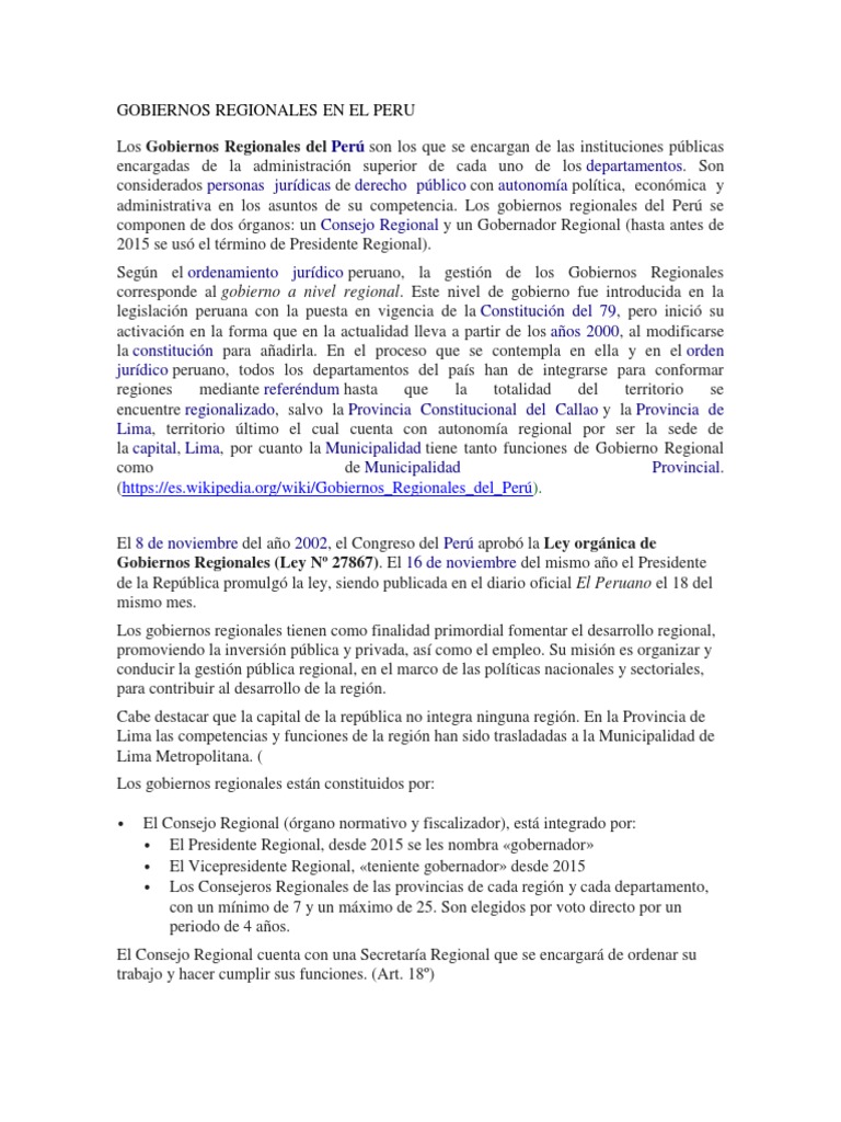 Gobiernos Regionales en El PerU | PDF | Política (general) | Gobierno