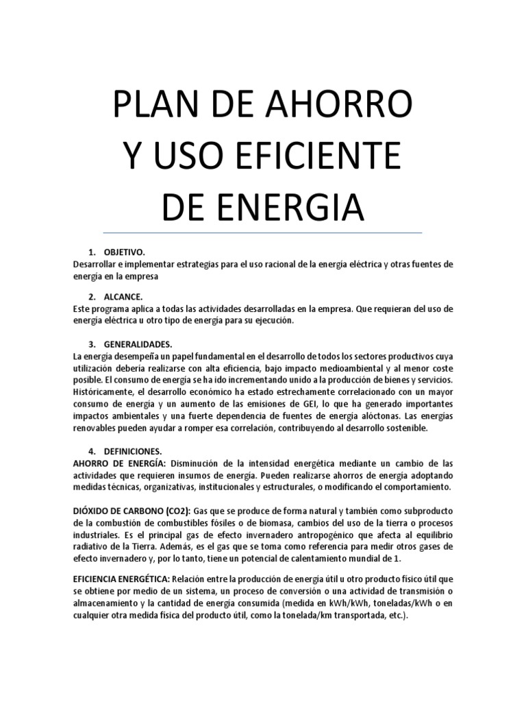 Plan de Ahorro y Uso Eficiente de Energia | PDF | Encendiendo | Efecto ...
