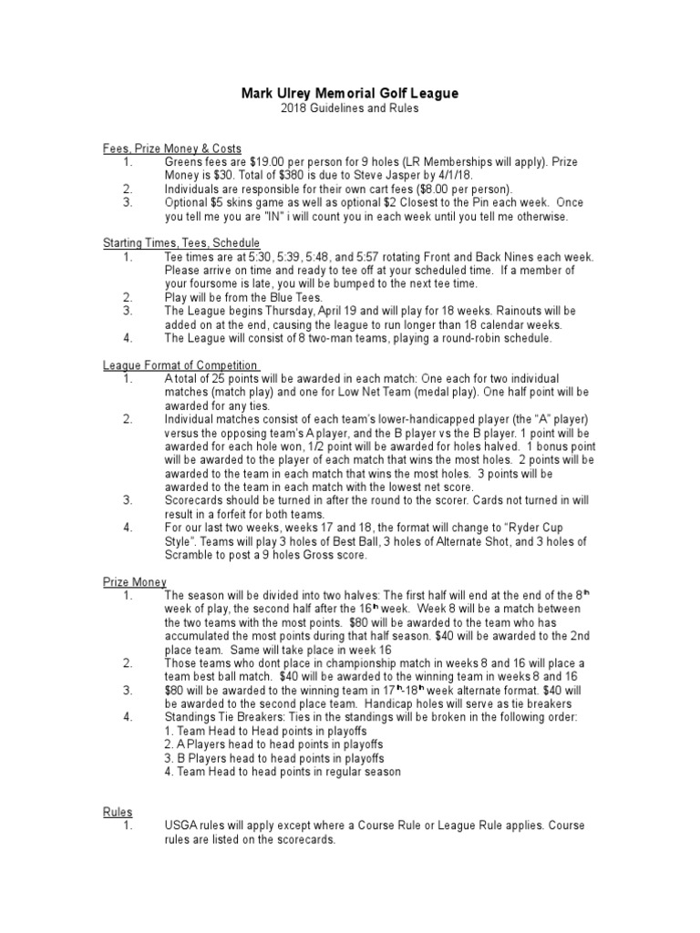 Golf League Rules PDF Golf Course Ball And Bat Games