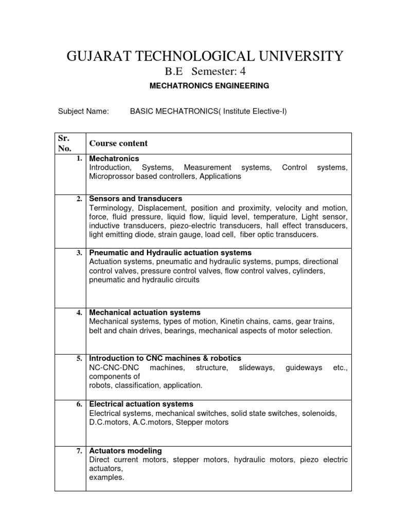Mechatronics Engineering | PDF | Actuator | Electric Motor