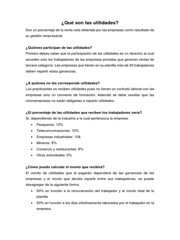 Utilidades: Definición y Reparto Laboral | PDF