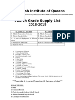 4th Grade Supply List 2018-19