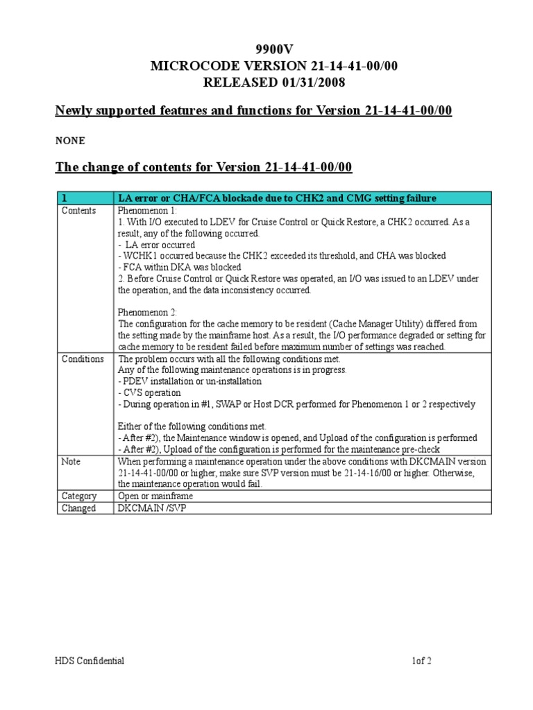 Microcode Version 21-14-41-00/00 Release Notes - January 31, 2008 | PDF ...