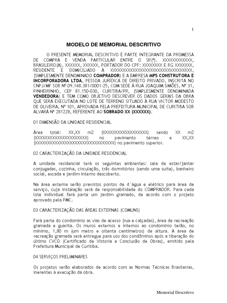 Modelo de Memorial Descritivo Residencial | PDF | Museu | Janela