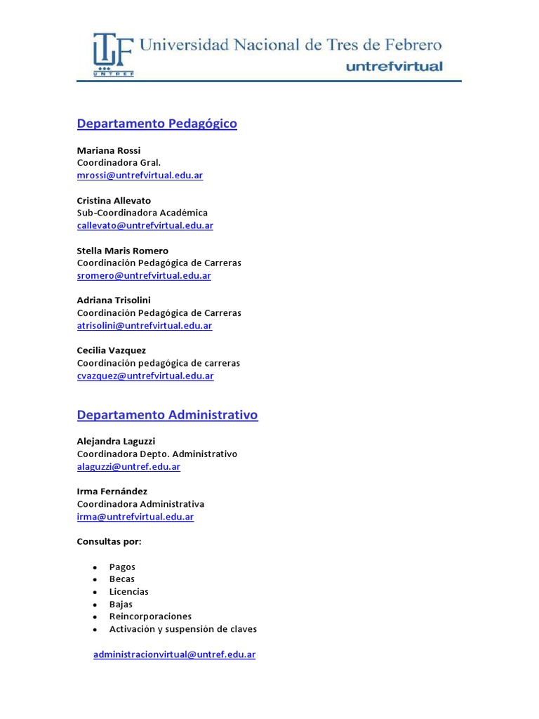 Contactos y Carreras en UNTREF Virtual | PDF | Academia | Educación ...