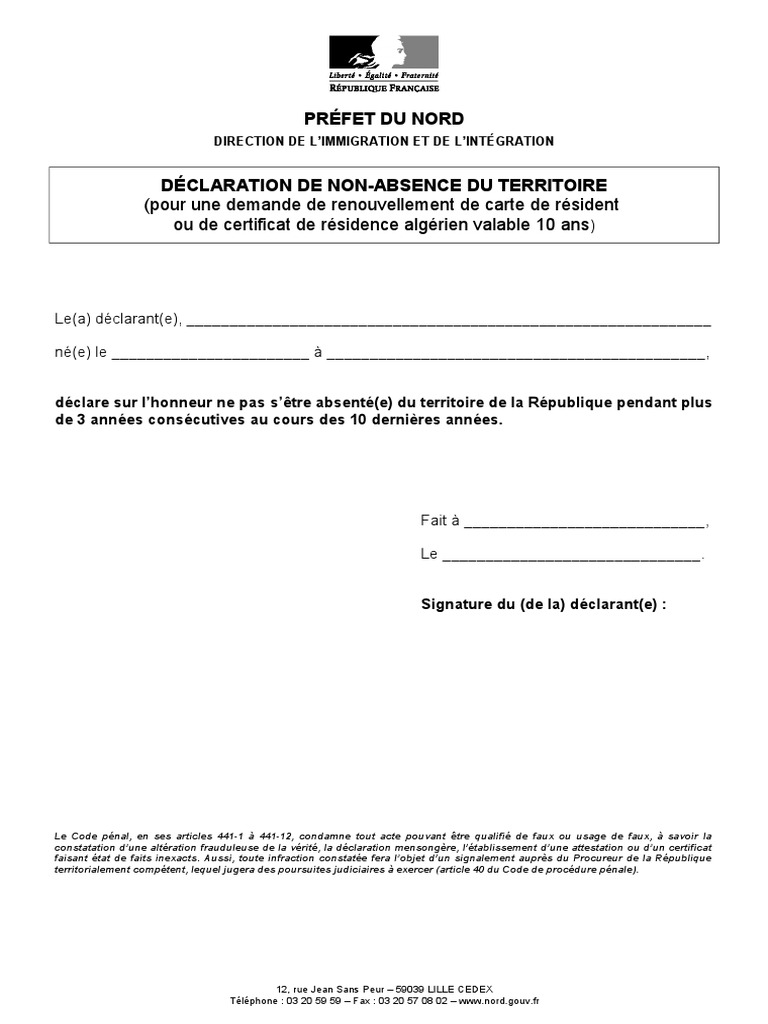 Déclaration De Non-Absence | Pdf