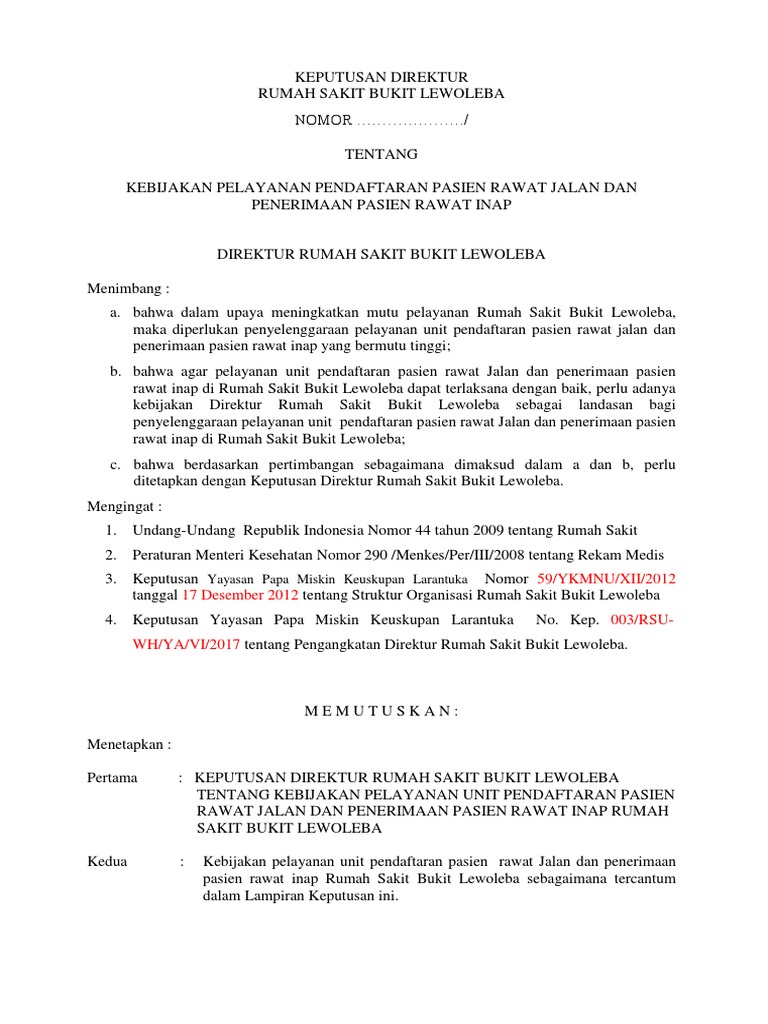 Kebijakan Pendaftaran Ralan Dan Penerimaan Ranap | PDF