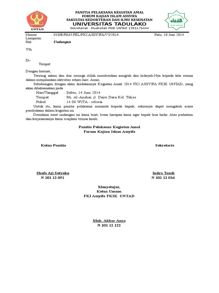 Contoh Surat Undangan Baksos Assyifa