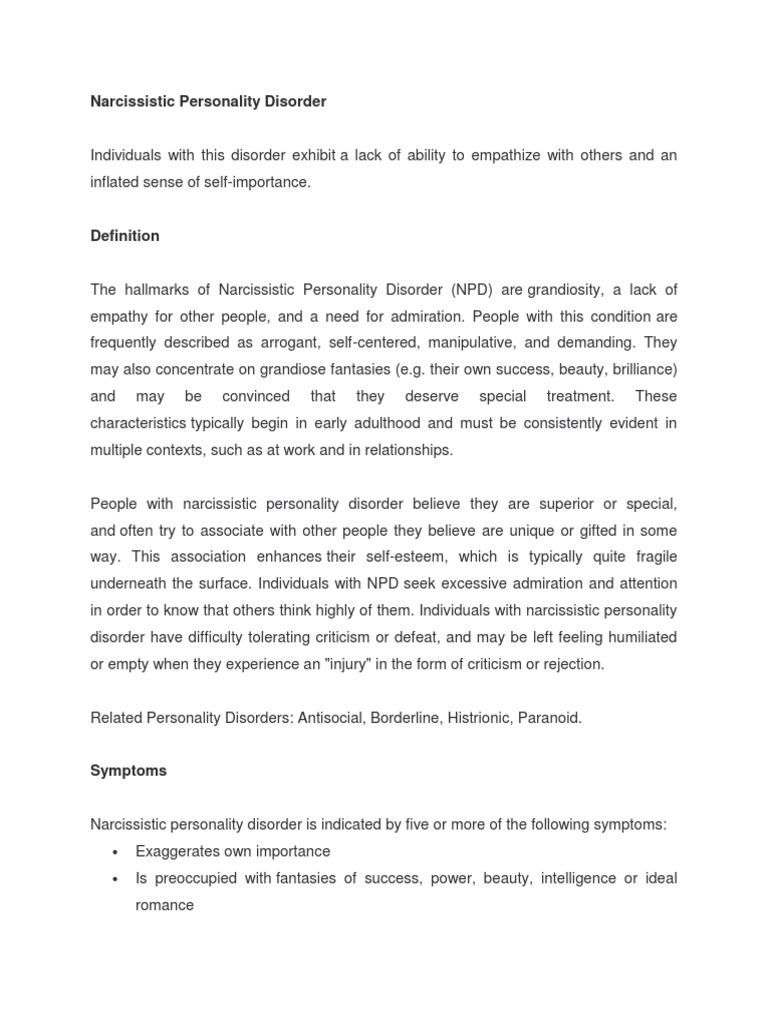 Narcissistic Personality Disorder | PDF | Personality Disorder | Psychiatry