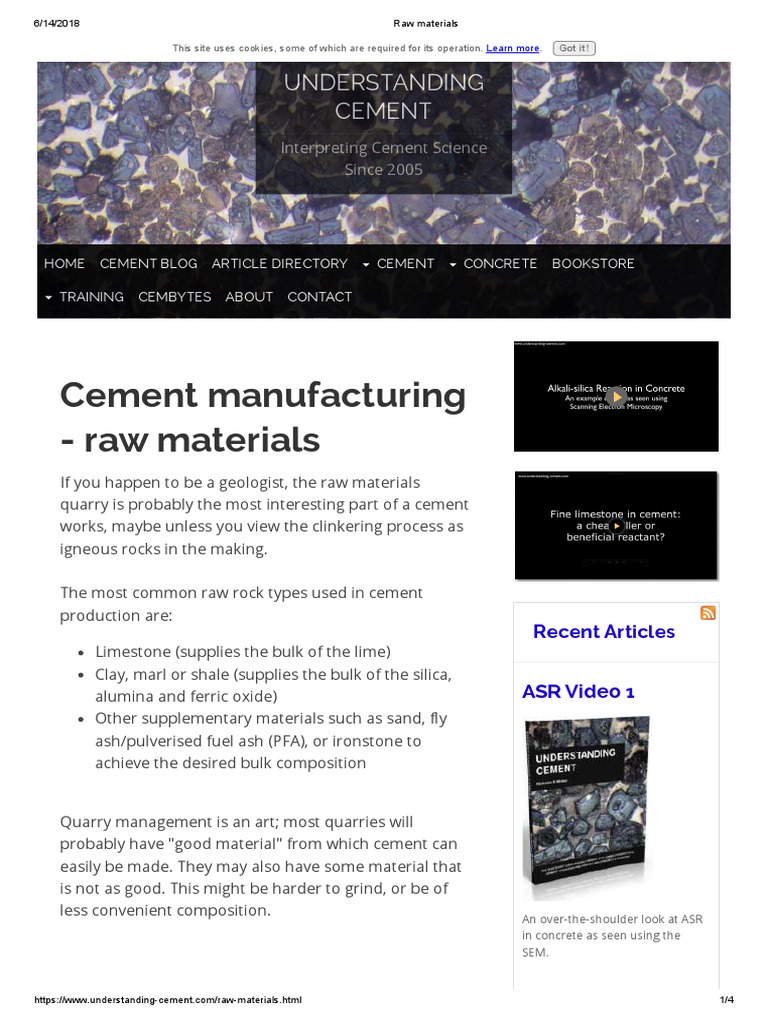 Raw Materials Cement Manufacturing PDF Cement Concrete