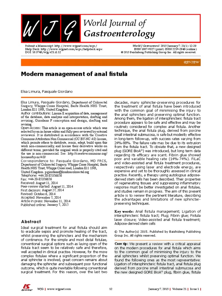 Modern Management of Anal Fistula: Elsa Limura, Pasquale Giordano | PDF |  Surgical Suture | Surgery
