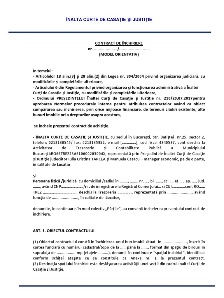 Model De Contract Inchiriere 2018
