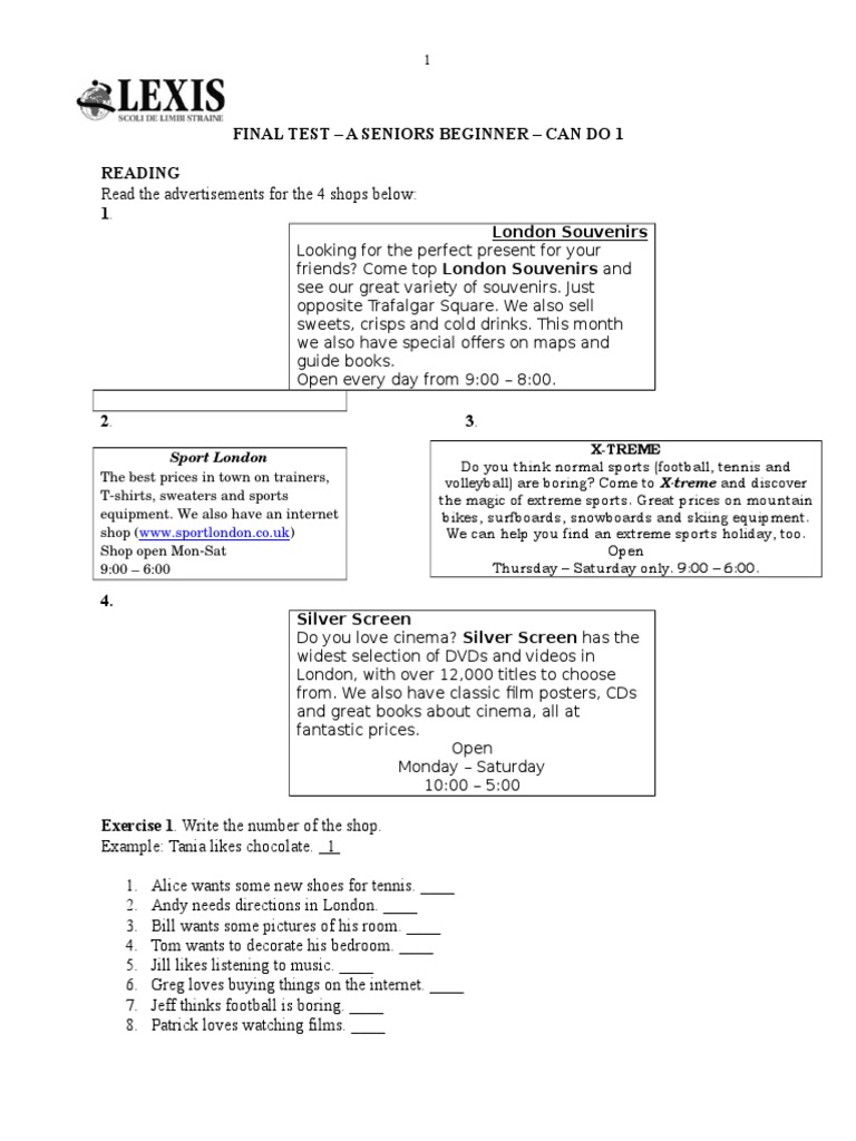 As Beginner Final Test 2013 | PDF | Leisure