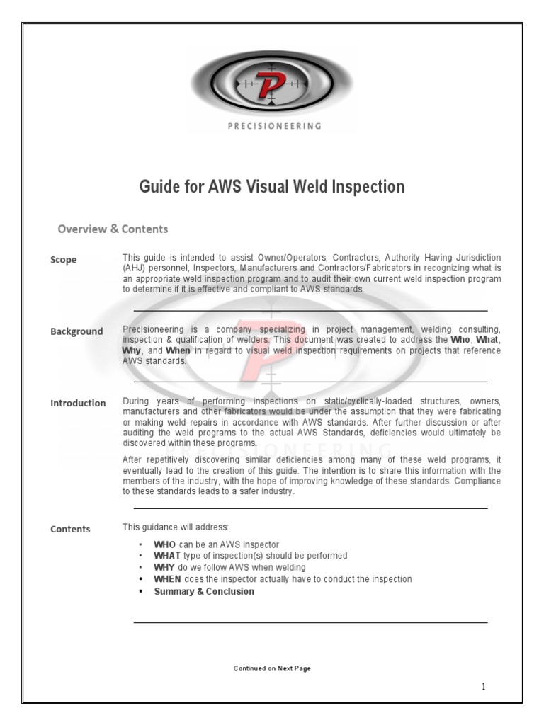Guide Aws Visual Weld Inspection Verification And Validation Welding