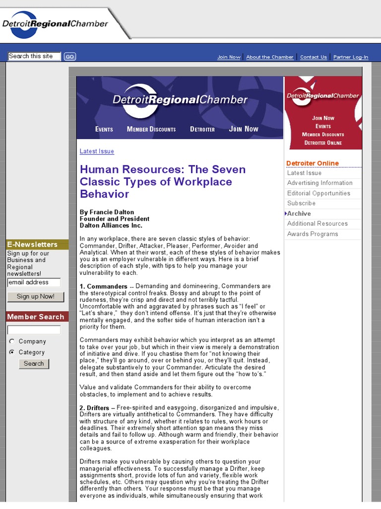 Human Resources: The Seven Classic Types of Workplace Behavior | PDF ...