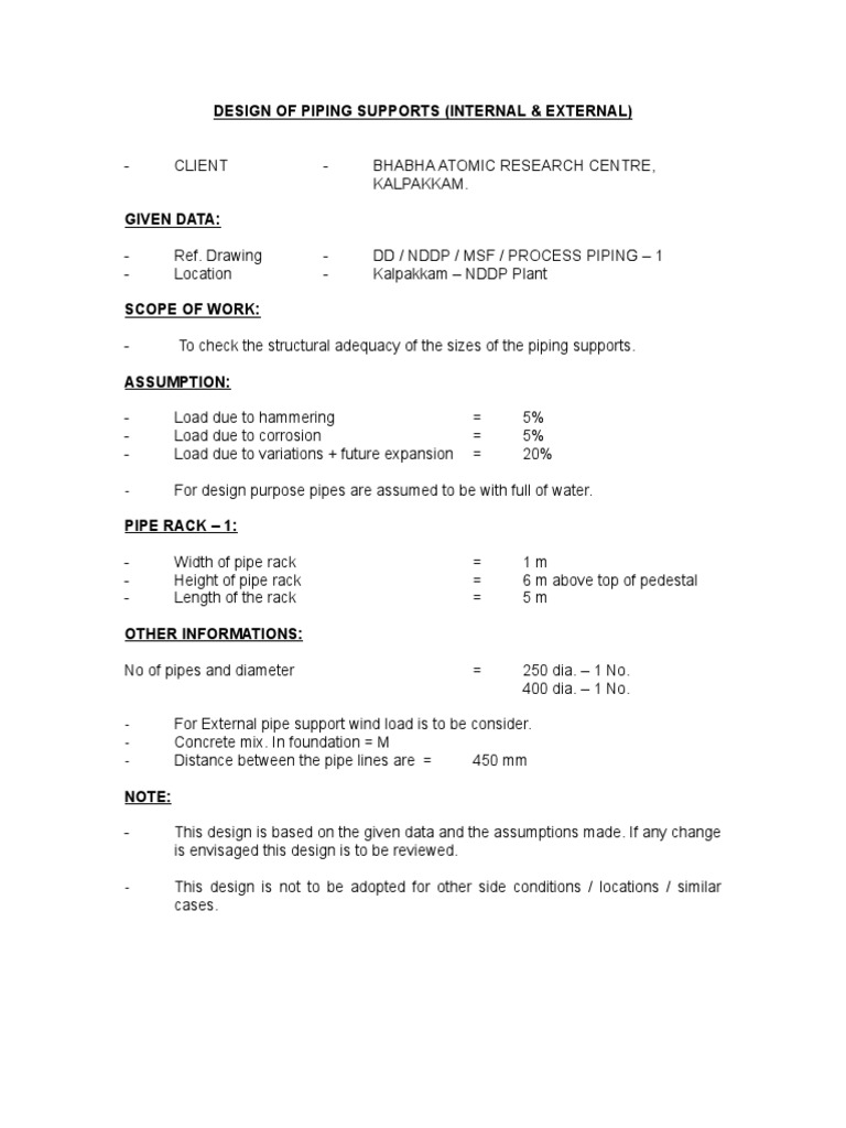 Design of Piping Supports | PDF | Pipe (Fluid Conveyance) | Bending