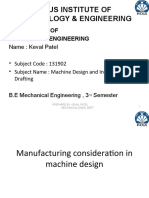 Manufacturing Consideration in Machine Design