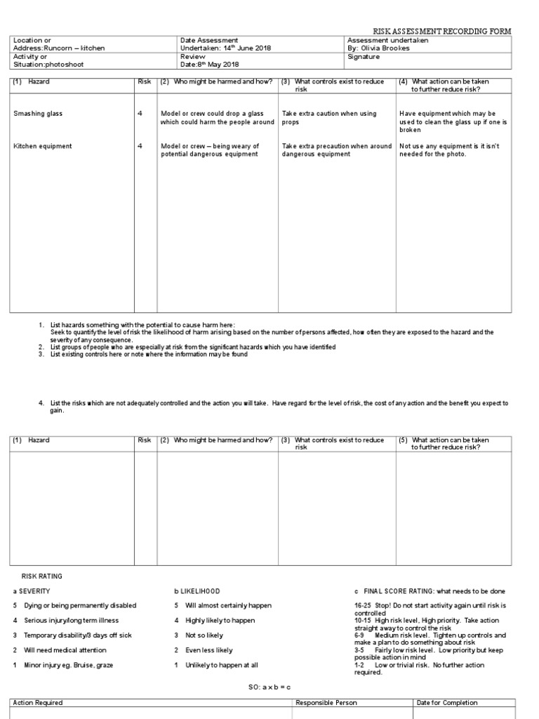 Risk Assessment Kitchen PDF Risk Assessment Risk