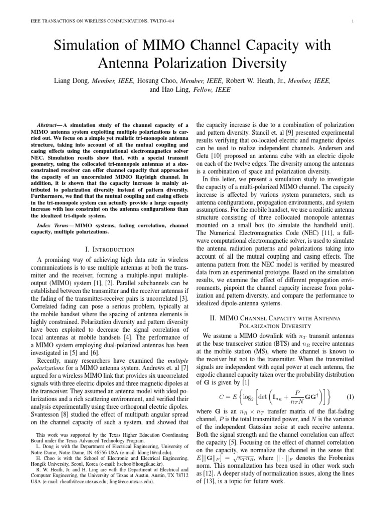 A MIMO Channel Capacity | PDF | Mimo | Antenna (Radio)