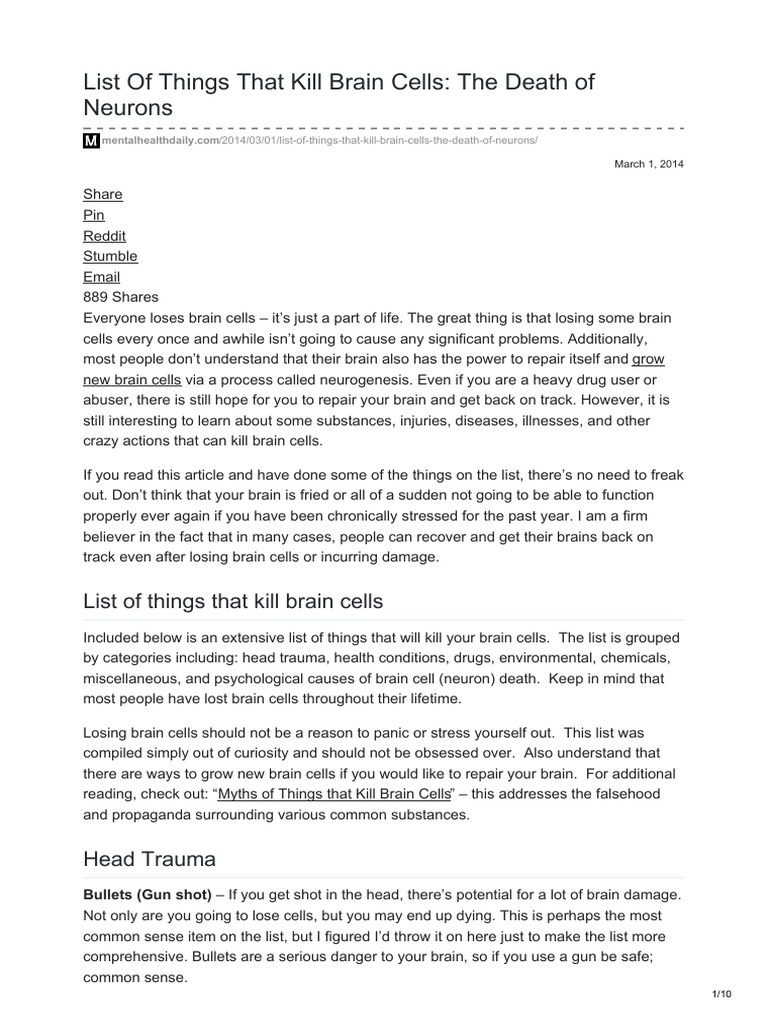 List Of Things That Kill Brain Cells The Death Of Neurons Brain Neuron