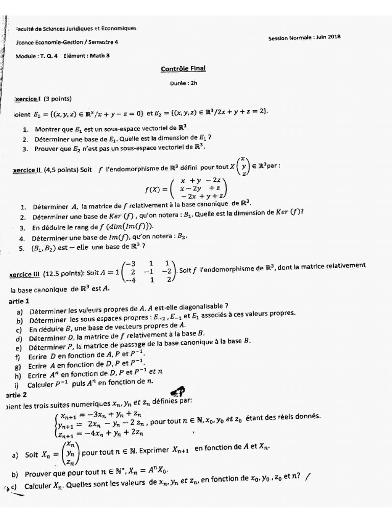 Examen 2018 Math s4 Avec Correction | PDF