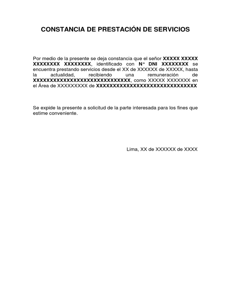 Constancia de Prestación de Servicios de Una Empresa PDF