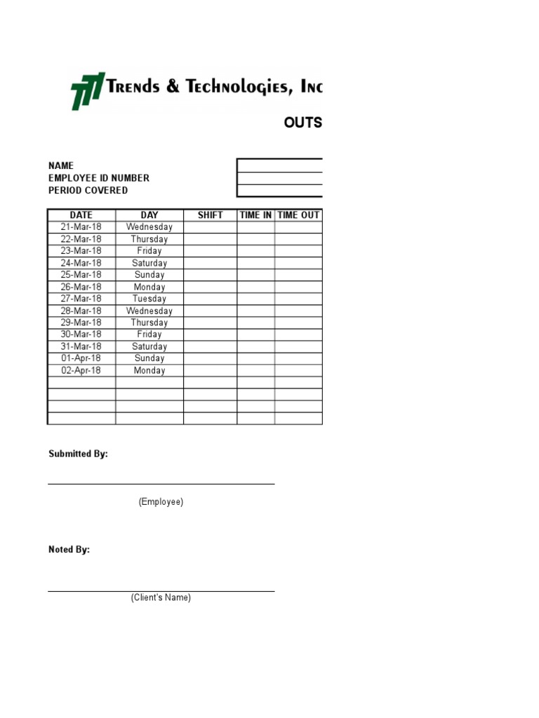 Outsourced Services: Name Employee Id Number Period Covered Date DAY ...