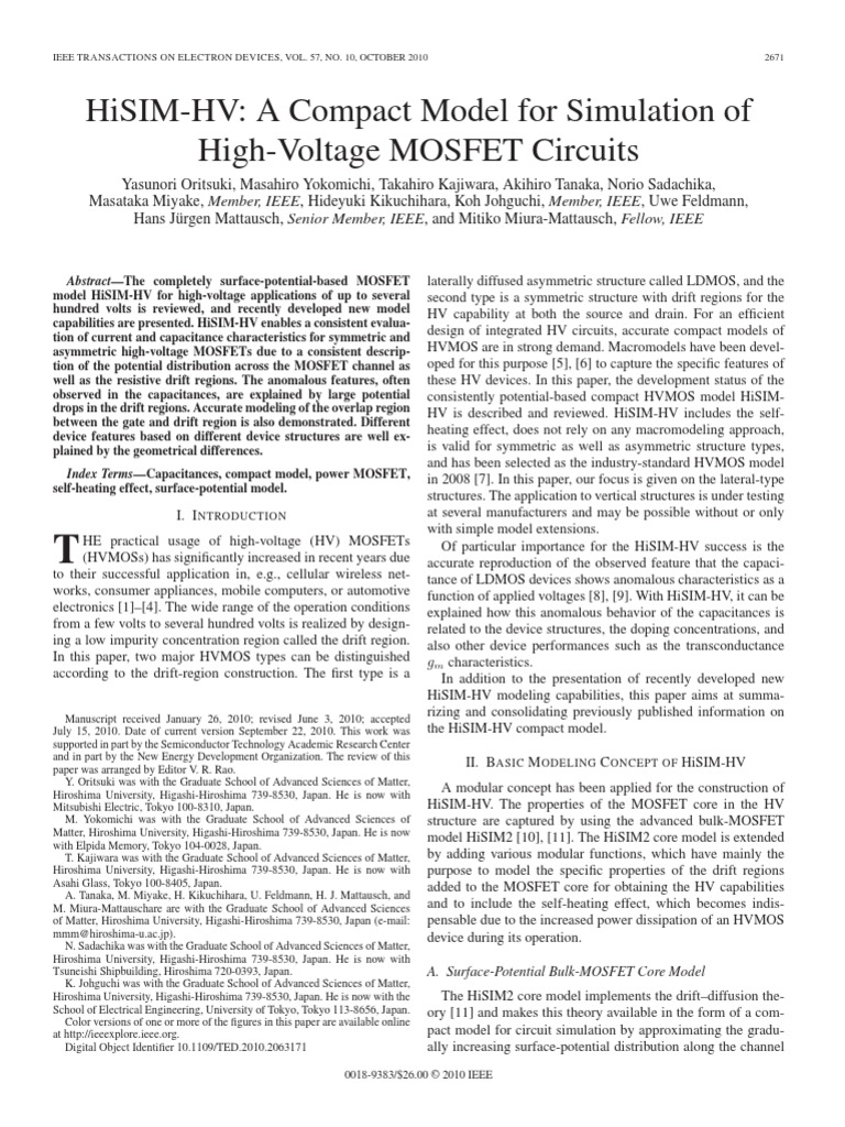 HiSIM-HV - A Compact Model For Simulation of High-Voltage MOSFET ...