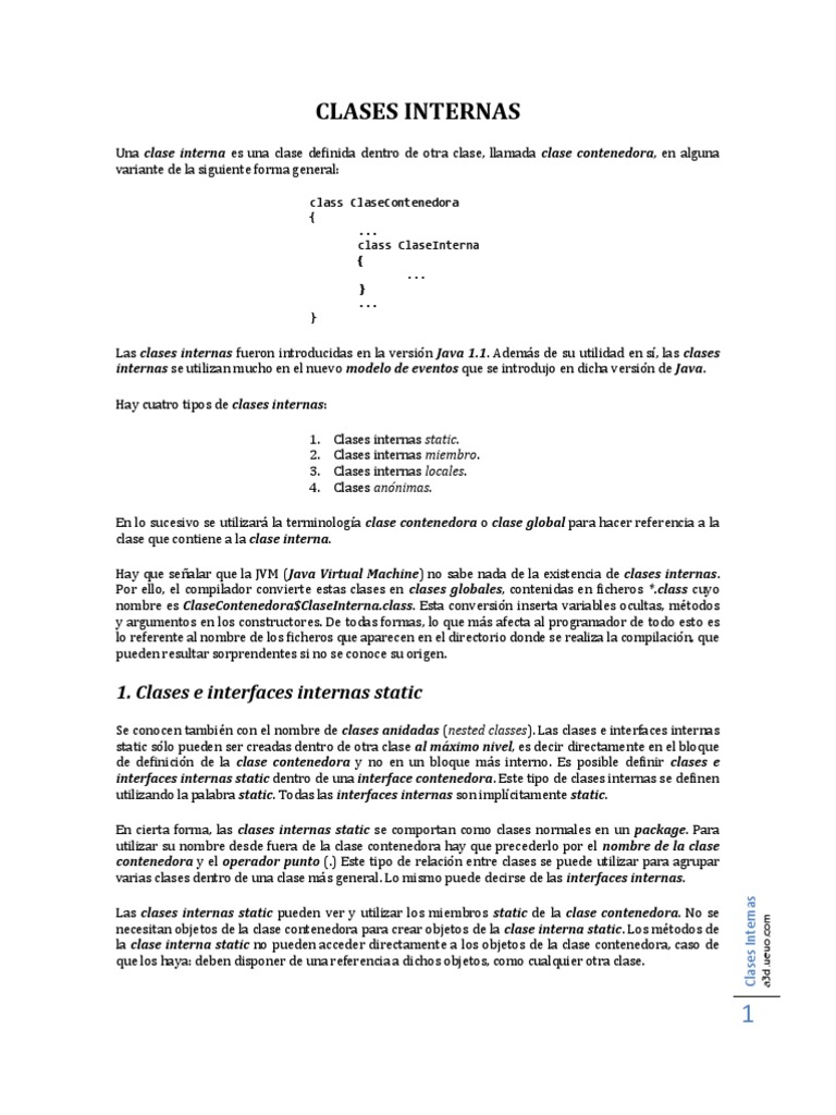 Clases Internas y Anónimas en Java | PDF | Objeto (informática) | Clase ...