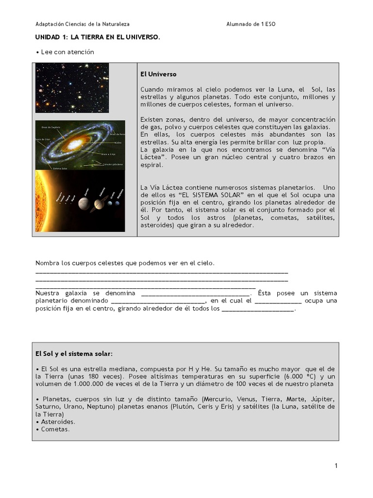 La Tierra y el Universo para 1 ESO | PDF | Universo | Sistema solar