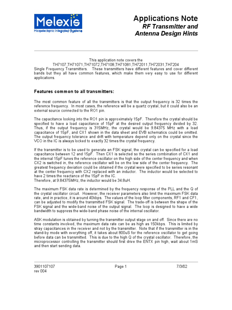 RF Transmitter and Antenna Design Hints Circuit Diagram