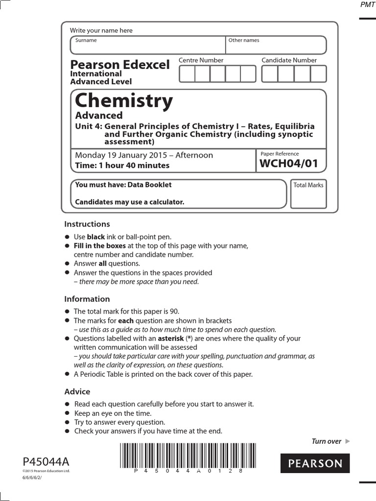 January 2015 (IAL) QP - Unit 4 Edexcel Chemistry A-Level PDF | PDF ...