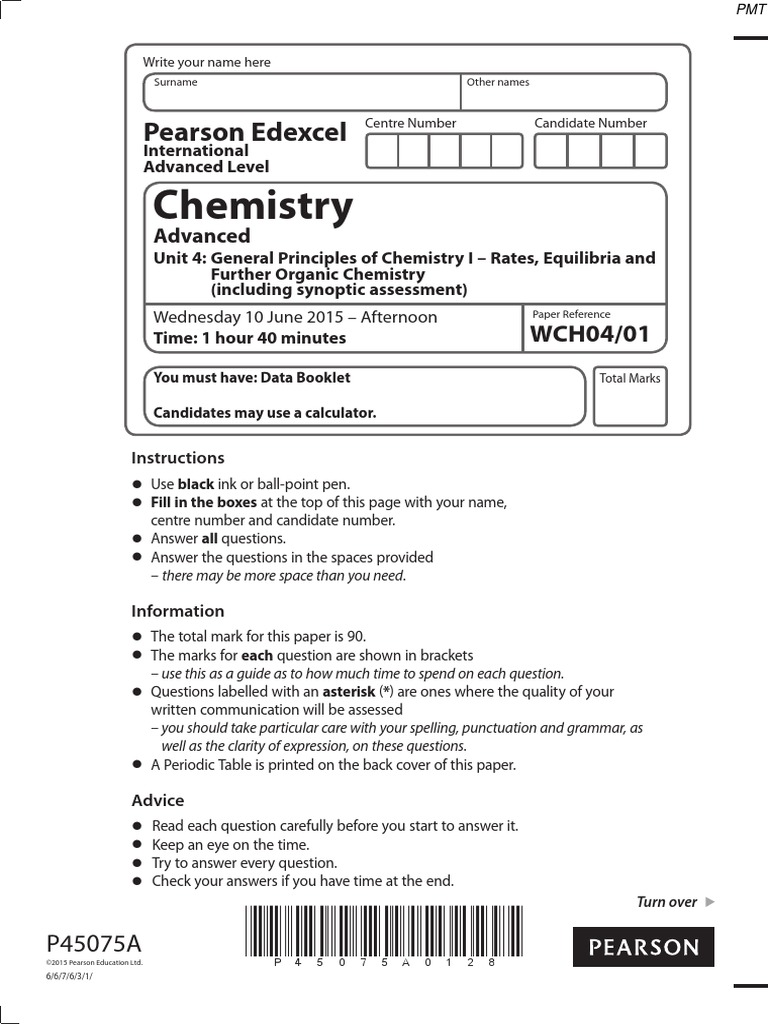 June 2015 (IAL) QP - Unit 4 Edexcel Chemistry A-Level PDF | PDF ...