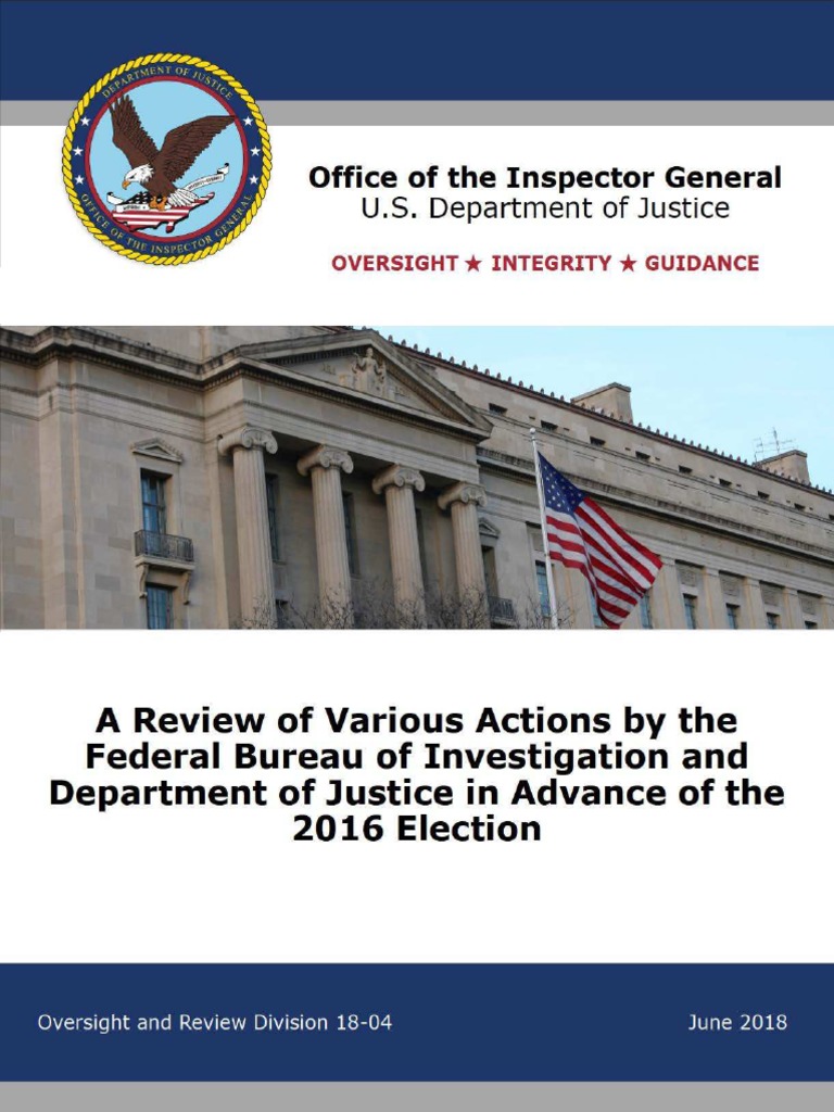 Justice Department Inspector General Report | Federal Bureau Of Investigation | United States ...