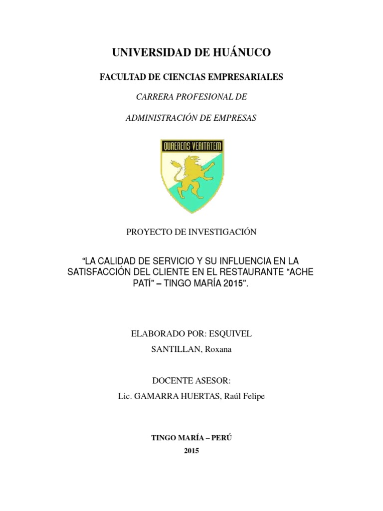 Calidad de Servicio y Satisfacción en Ache Patí | PDF | Calidad ...