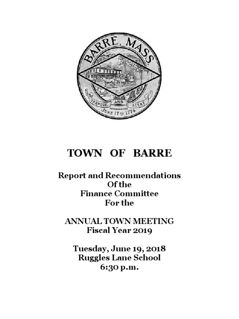 Barre Annual Town Meeting Booklet 06 19 2018 Fee Política