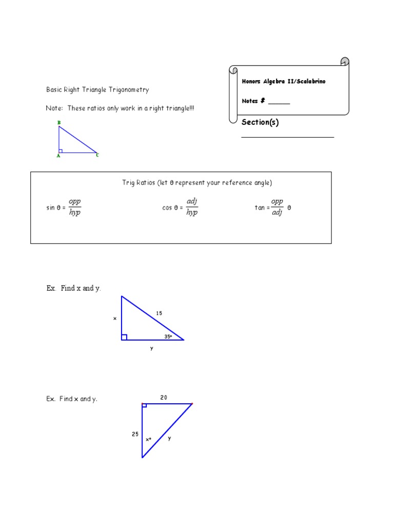 Opp Hyp Adj Hyp Opp Adj Basic Right Triangle Trigonometry PDF