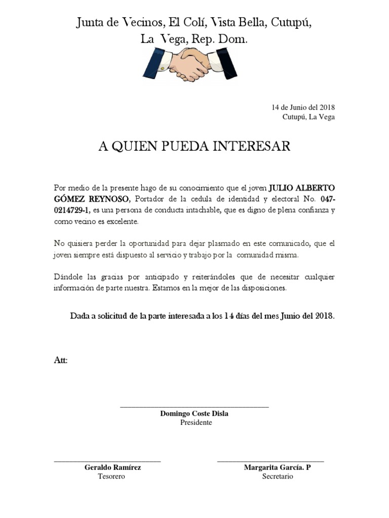 Carta de Buena Conducta Junta de Vecino Del ColiCutupú.  PDF