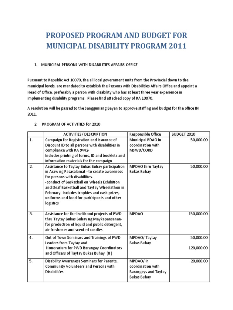 2011 Municipal Disability Program Budget | PDF | Disability