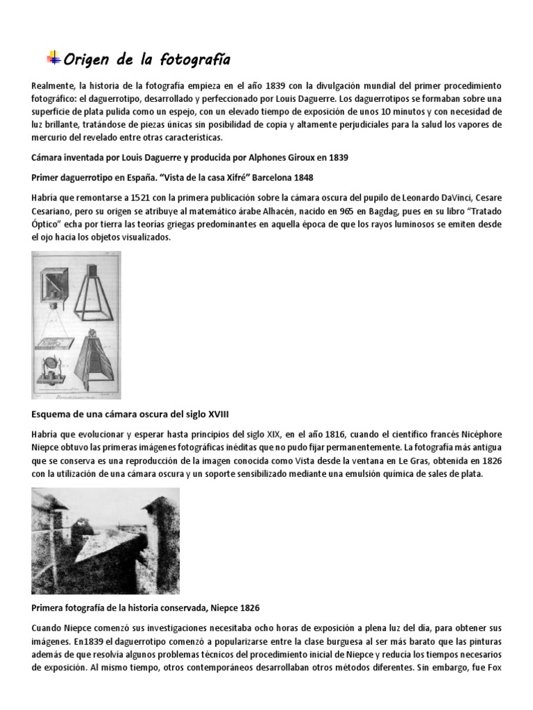 Origen y evolución de la fotografía | PDF | Imagen | Diseño de comunicacion