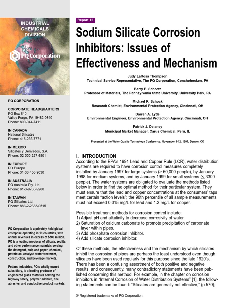 Sodium Silicate Corrosion Inhibitors - Issues of Effectiveness and ...