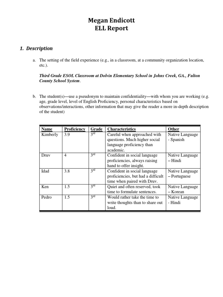 ELL Strategies in Third Grade ESOL Classroom | PDF | Vocabulary ...