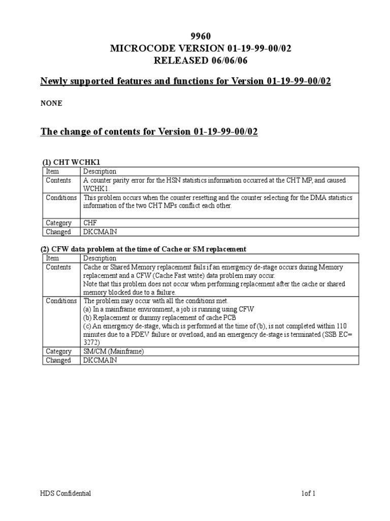 Microcode Version 01-19-99-00/02 Update | PDF