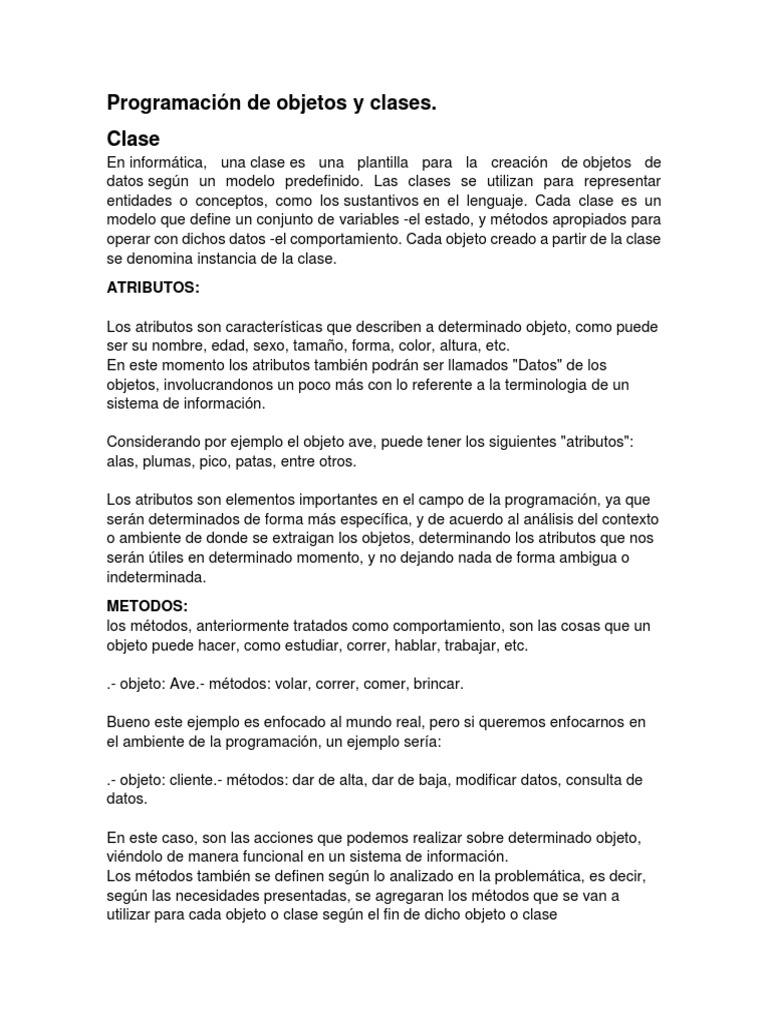 Programación de Objetos y Clases | PDF | Objeto (informática) | Clase ...