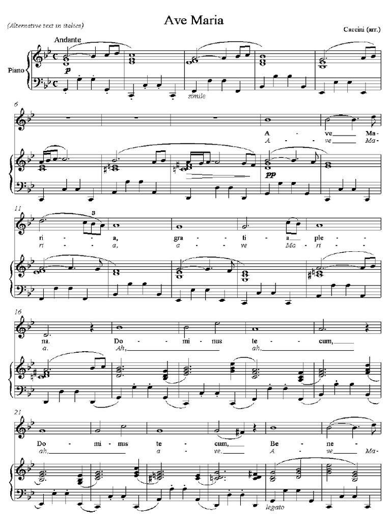 Caccini - Ave Maria (Arr Piano and Soprano) PDF | PDF