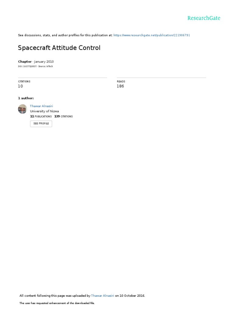 Spacecraft Attitude Control Techniques | PDF | Control Theory ...